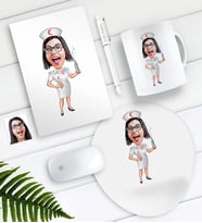 BK Gift Kişiye Özel Hemşire Karikatürlü Defter Kalem Kupa Mouse Pad Seti-1 (Model 1)