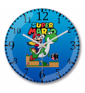Süper Mario  E Yoshi Duvar Saati Bombeli Gercek Cam