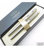 Parker Jotter Metal SS CT Dolma Kalem + Tükenmez Kalem Set  İsme Özel Kalem  Hediyelik Kalem