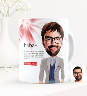 BK Gift Kişiye Özel Baba Karikatürlü Beyaz Kupa Bardak