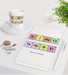 BK Gift Kişiye Özel Fen Bilimleri Öğretmeni Beyaz Defter Kalem Türk Kahvesi Fincanı Seti-3 (Model 1)