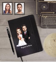 Kişiye Özel Gelin Damat Karikatürlü Siyah Defter Kalem Hediye Seti   Mod-8