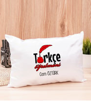 Türkçe Öğretmeni Dikdörtgen Saten Yastık (Beyaz)