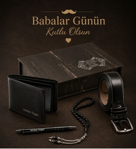 Babalar Günü Hediyesi Kişiye Özel İsim Baskılı Ahşap Kutulu Cüzdan Kemer Kalem Tesbih Seti