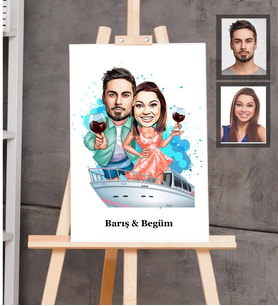 Kişiye Özel Sevgili Karikatürlü Ahşap Tablo 30x47  Model 20