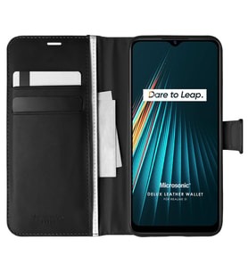 Microsonic Realme 5i Kılıf Delux Leather Wallet Siyah