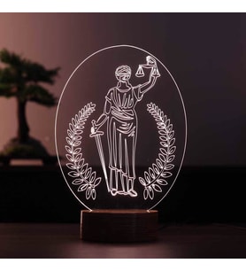 Adalet Terazisi Led Gece Lambası Ahşap Taban 7 Farklı Işık Renkli