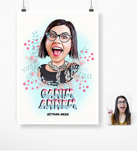 BK Gift Kişiye Özel Canm Annem Karikatür Afiş Poster 50 X 70 Cm