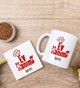 Ev Hanımı Beyaz Kupa Bardak Ve Bardak Altlığı Seti