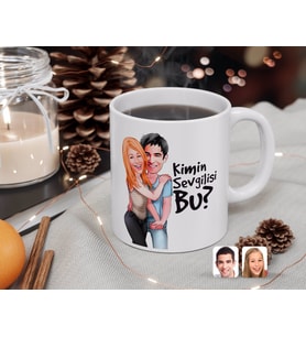 BK Gift Kişiye Özel Sevgililer Kimin Sevgilisi Bu Karikatürlü Beyaz Kupa Bardak-80