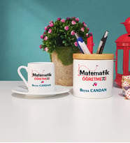 Matematik Öğretmeni Türk Kahvesi Fincanı ve Kalemlik Seti