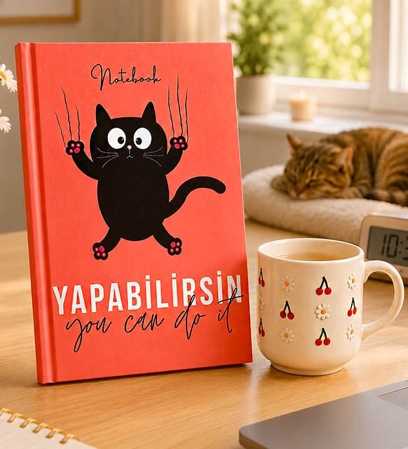 Yapabilirsin Kedi Defter & El Yapımı Kiraz Kupa