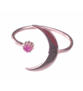 925 Ayar Gümüş Taşlı Ay Modeli Yüzük, Pembe (Rose)