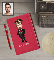 Kişiye Özel Pilot Karikatürlü  Kırmızı Defter Kalem Hediye Seti Bay-2