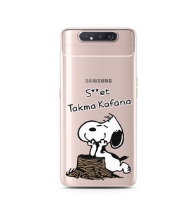 Snoopy Tasarımlı Süper Şeffaf Silikon Telefon Kılıfı Samsung A80