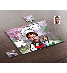 BK Gift Kişiye Özel Erkek Chef Karikatürlü Ahşap Puzzle-14