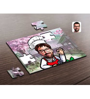 BK Gift Kişiye Özel Erkek Chef Karikatürlü Ahşap Puzzle-14