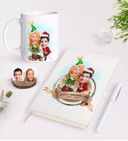 BK Gift Kişiye Özel Yılın En Mükemmel Çifti Karikatürlü Beyaz Defter Kalem ve Kupa Seti-61 (Model 1)