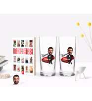 BK Gift Kişiye Özel Renkli Baskılı Erkek Patron Karikatürlü İkili Rakı Bardağı ve Rakı Cep Kitabı Hediye Seti-1 (Model 1)