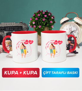İkili Sevgiliye Sevgililer Günü Hediyesi 1 Kupa Bardak Kırmızı