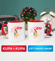 İkili Sevgiliye Sevgililer Günü Hediyesi 1 Kupa Bardak Kırmızı