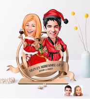 BK Gift Kişiye Özel Yılın En Mükemmel Çifti Karikatürlü 3D Ahşap Biblo Plaket-65 (Beyaz)