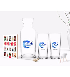BK Gift Kişiye Özel Renkli Baskılı Erzurum Tasarımlı Turistik İkili Rakı Bardağı Karaf ve Cep Kitabı Hediye Seti-1 (Model 1)