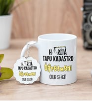 Harita Tapu Kadastro Öğretmeni Beyaz Kupa Bardak Ve Anahtarlık Set