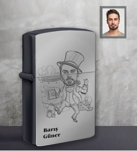 Kişiye Özel Yılbaşı Erkek Karikatürlü Siyah Benzinli Çakmak Model-8