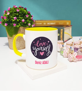 Love Yourself Tasarımlı Kişiye Özel Kupa Bardak Sarı