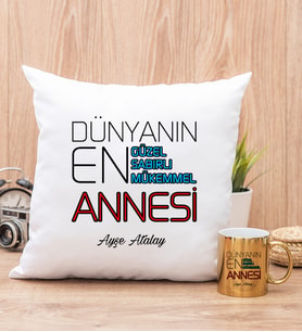 Dünyanın En İyi Annesi Yastık ve Gold Kupa Bardak