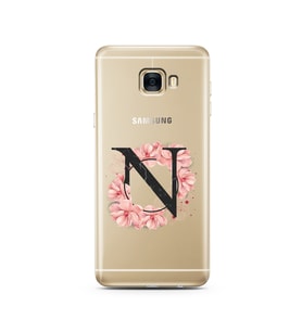 Pembe Çiçekli Harf Tasarım Süper Şeffaf Silikon Telefon Kılıfı Samsung C7   N-Ha