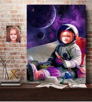 BK Gift Kişiye Özel Astronot Kız Çocuk Karikatürlü Kanvas Tablo 50x70cm-1