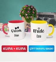 İkili Damat Kupa Bardak Kırmızı Sarı