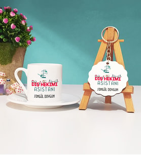 Diş Hekimi Asistanı Hediye Türk Kahvesi Fincanı ve Anahtarlık Hediye Seti