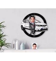 BK Gift Kişiye Özel Plakalı Erkek Nissan Qashqai Karikatürlü Ahşap Duvar Saati-1 (Beyaz)