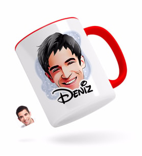BK Gift Kişiye Özel Erkek Yüz Karikatürlü Kırmızı Kupa Bardak-2