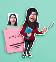 BK Gift Kişiye Özel Tesettürlü Bayan Öğretmen Karikatürlü Ahşap Magnet (Çok Renkli)