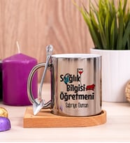 Sağlık Bilgisi Öğretmeni Ahşap Altlıklı Silver Kupa Bardak