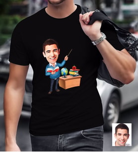 BK Gift Kişiye Özel Bay Öğretmen Karikatürlü Siyah T-Shirt-5