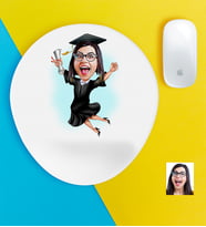 BK Gift Kişiye Özel Bayan Mezun Karikatürlü Bilek Destekli Mouse Pad (Beyaz)