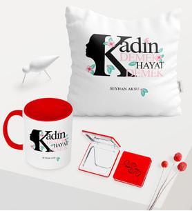 Kadınlara Özel Kırmızı Kupa Ayna Yastık Seti - 1
