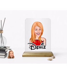 BK Gift Kişiye Özel Kadın Karikatürlü Ahşap Standlı Çerçeve-33 (Beyaz)