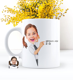 BK Gift Kişiye Özel Kız Öğrenci Karikatürlü Beyaz Kupa Bardak - 3