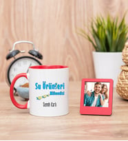 Su Ürünleri Mühendisi Kırmızı Kupa ve Kırmızı Mini Fotoğraf Çerçevesi