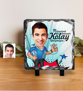 BK Gift Kişiye Özel Bay Antrenör Karikatürlü Dekoratif Doğal Taş  1