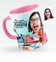 BK Gift Kişiye Özel Bayan Bankacı Karikatürlü Pembe Kupa Bardak  1