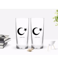 BK Gift Kişiye Özel Renkli Baskılı Ayyıldız Tasarımlı İkili Rakı Bardağı Seti-1 (Beyaz)