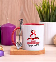 Kadınlar Günü Hediyesi  Ahşap Altlıklı Kırmızı Kupa Bardak