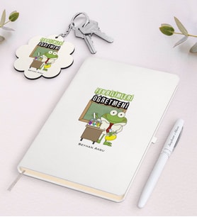 BK Gift Kişiye Özel Fen Bilimleri Öğretmeni Beyaz Defter Kalem Ve Anahtarlık Hediye Seti-2 (Model 1)